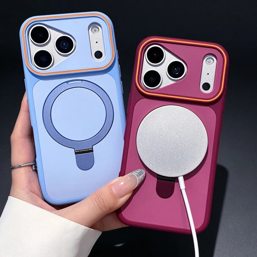 Shockproof Bumper Matte Kickstand Holder Case for iPhone 18 17 Air 16 14 15 Plus 13 12 11 Pro Max For Magsafe Magnet Armor Cover