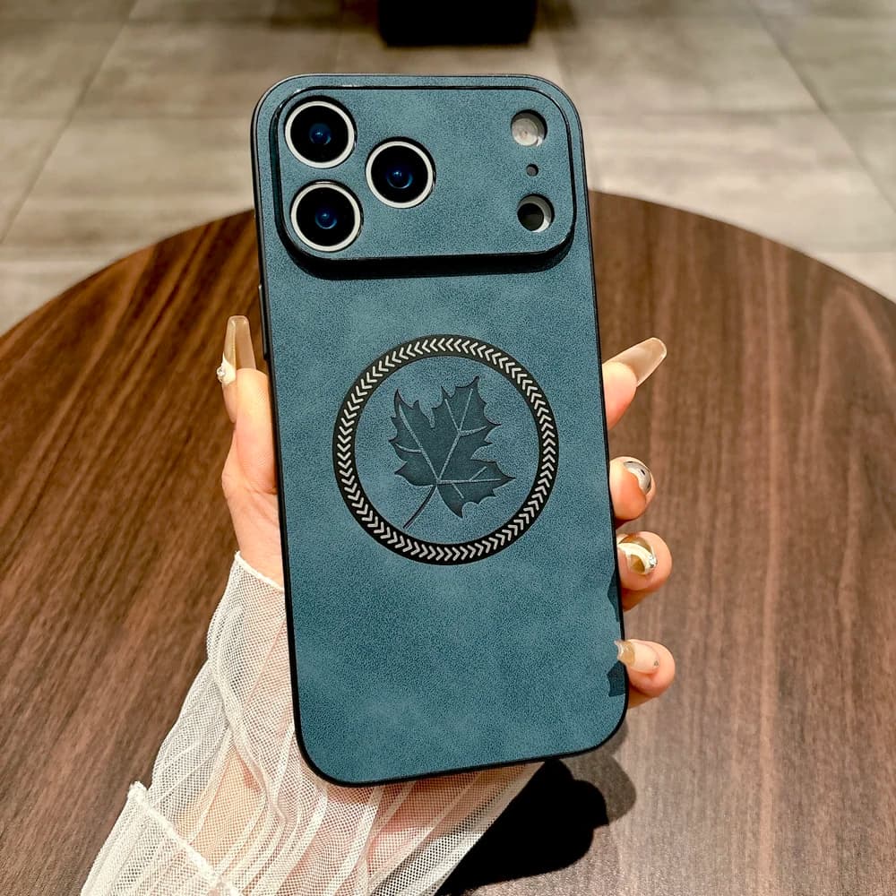 Luxury PU Leather Case For iPhone 18 17 16 15 14 13 Pro Max 18Pro 17Pro 16Pro For Magsafe Charge Maple Leaf Pattern Full Cover