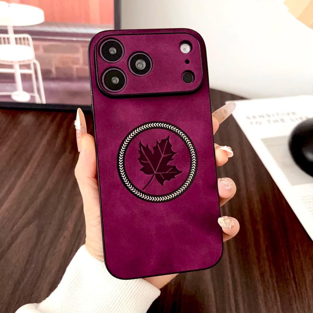Luxury PU Leather Case For iPhone 18 17 16 15 14 13 Pro Max 18Pro 17Pro 16Pro For Magsafe Charge Maple Leaf Pattern Full Cover