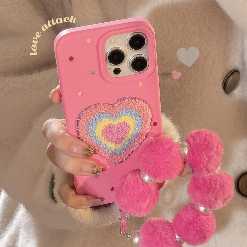 Custom Designer Creative Cute Pink Plush Phone Cover Bracelet