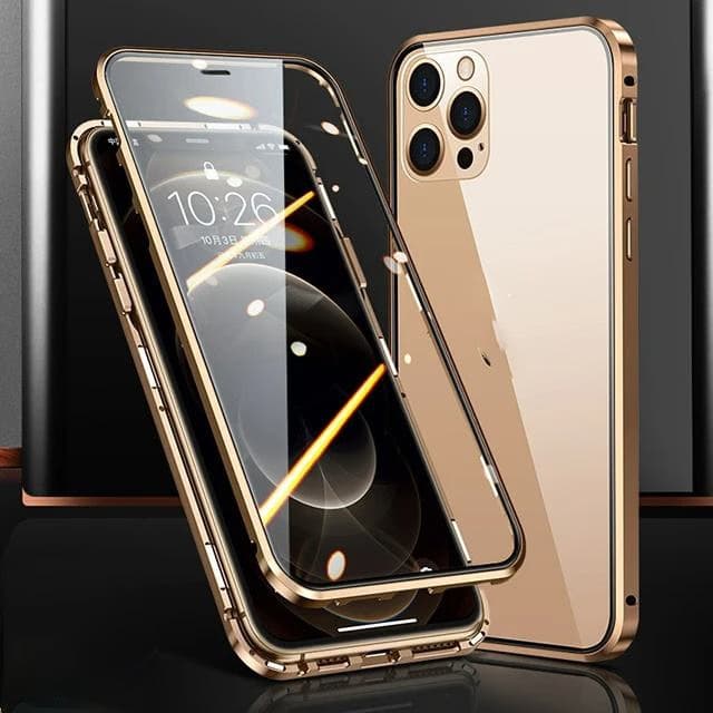 Magnetic Metal Frame Glass Case for iPhone