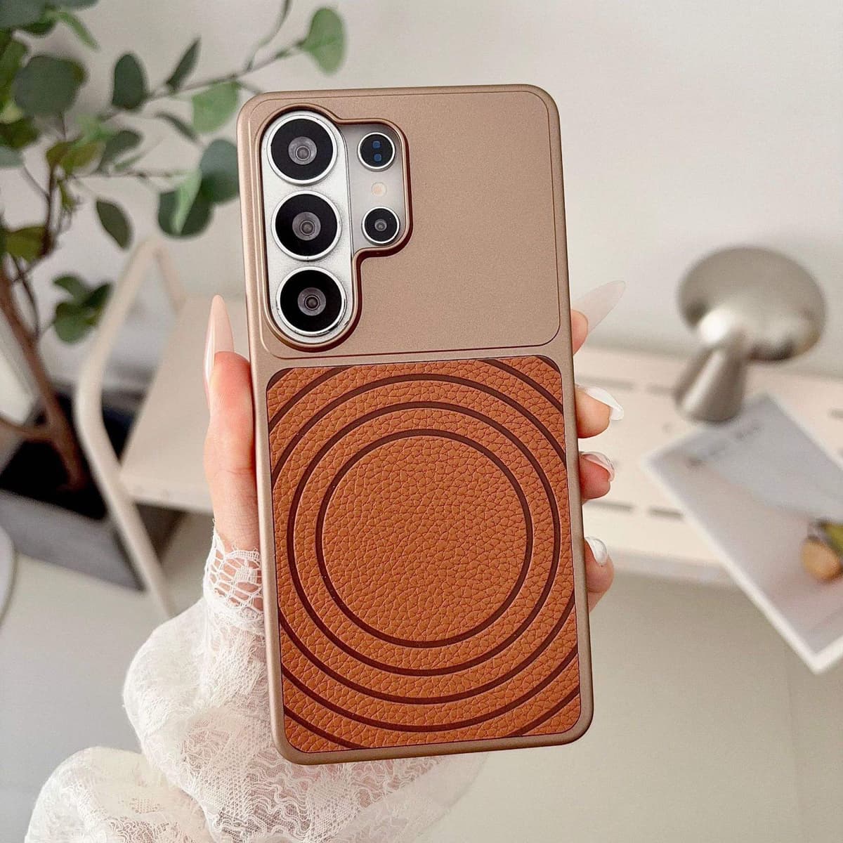 Luxury PC Wave Texture PU Leather Magnetic Shockproof Phone Case