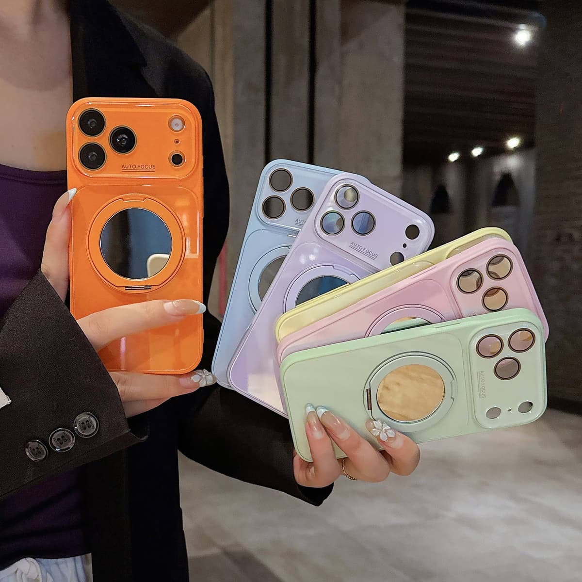 Luxury Makeup Mirror 360-Degree Rotating Ring Holder Magnetic Phone Case