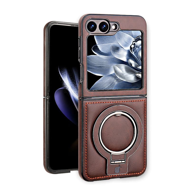 Business PU Leather Magnetic Phone Case for Samsung Z Flip 6 5 4 3 Fold 6 With Metal Ring Stand