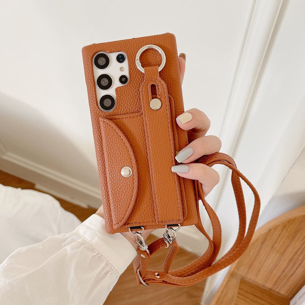 Leather Phone case with Wrist Strap Wallet Card Holder Adjustable Crossbody Lanyard Phone case