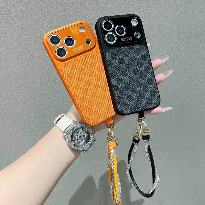 Stylish Plaid Pattern Phone Case with Wrist Lanyard for iphone
