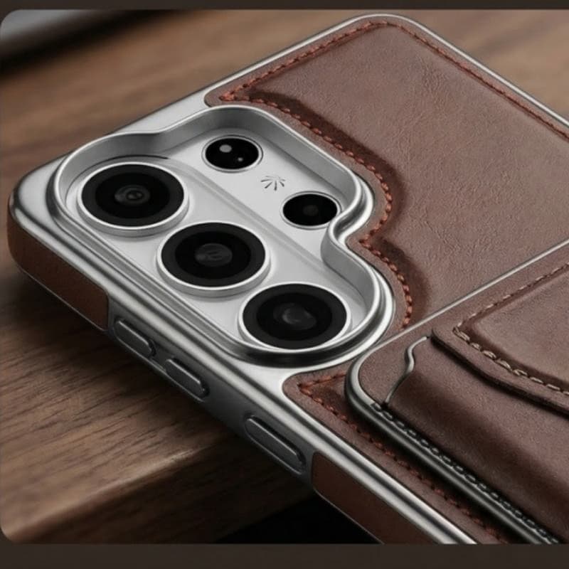Business Electroplate Luxury Magnetic PU Leather Wallet Phone Case With Card Holder Stand