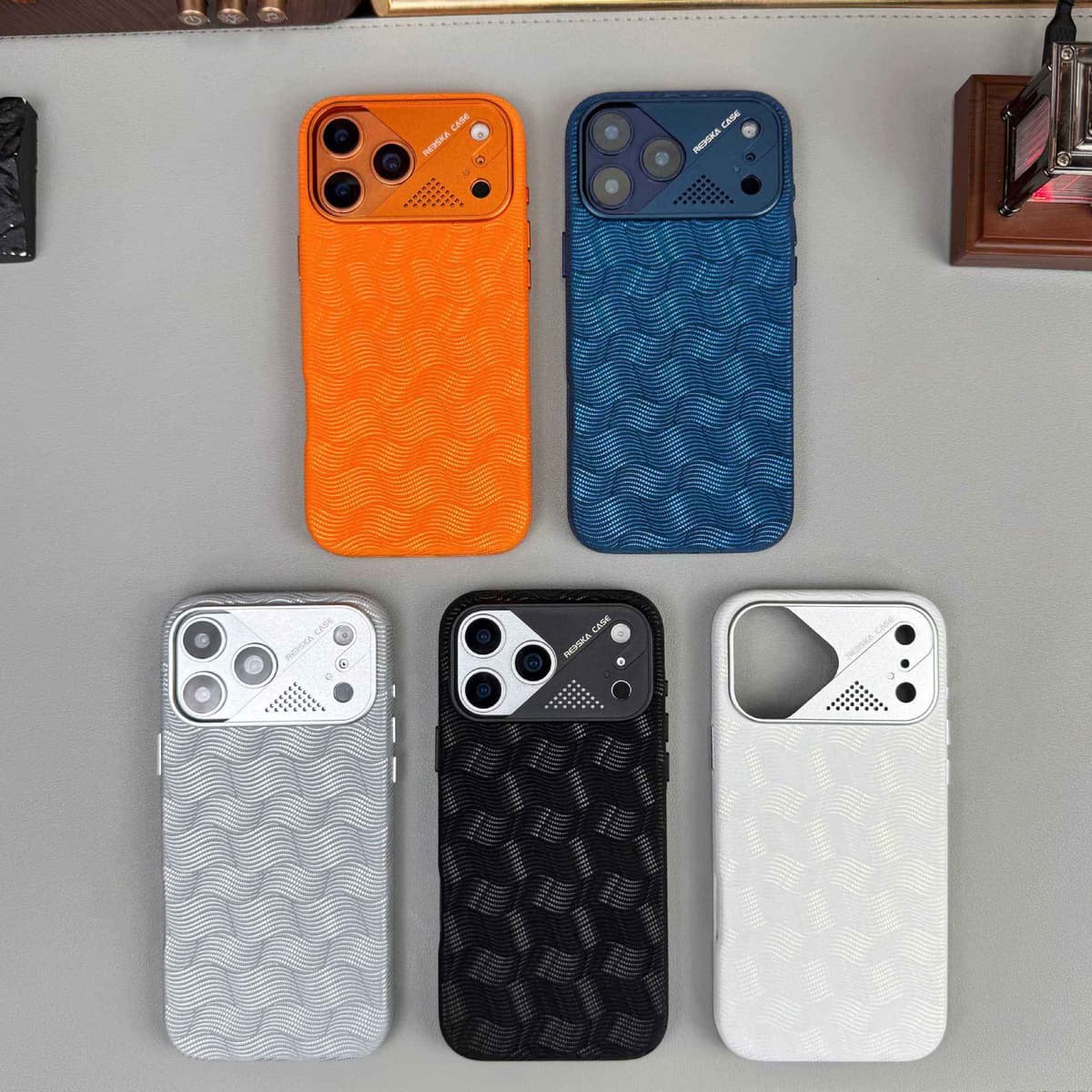 Premium Luxury PU Leather Fabric Wave Texture Anti-drop Phone Case for iPhone