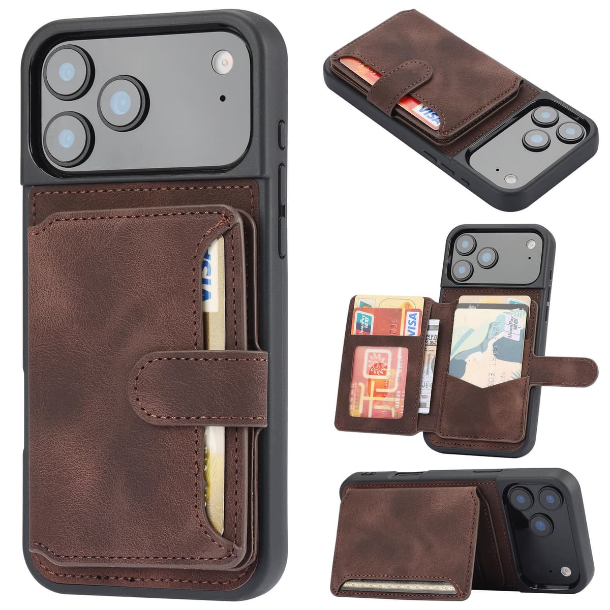 Card Holder with Magnetic Closure PU Leather Flip Wallet Phone Case Kickstand Function for iPhone