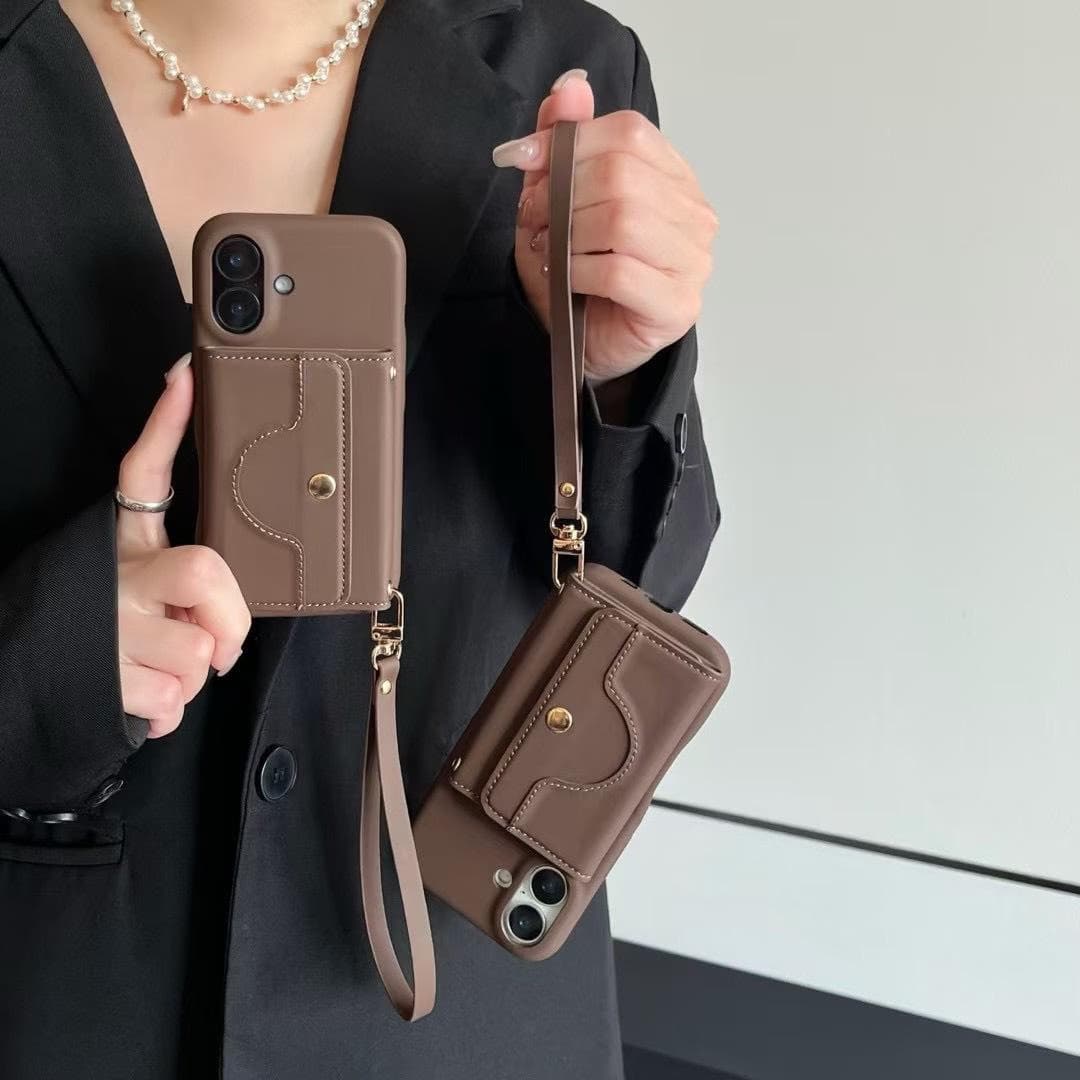 Wrist Strap Flip PU Leather Card Slot TPU Bumper Cover