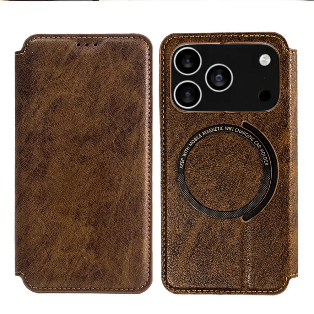 PU Leather Wallet Phone Case With Card Slot And Wireless Charging Strong Magnet Flip TPU Cover for iPhone