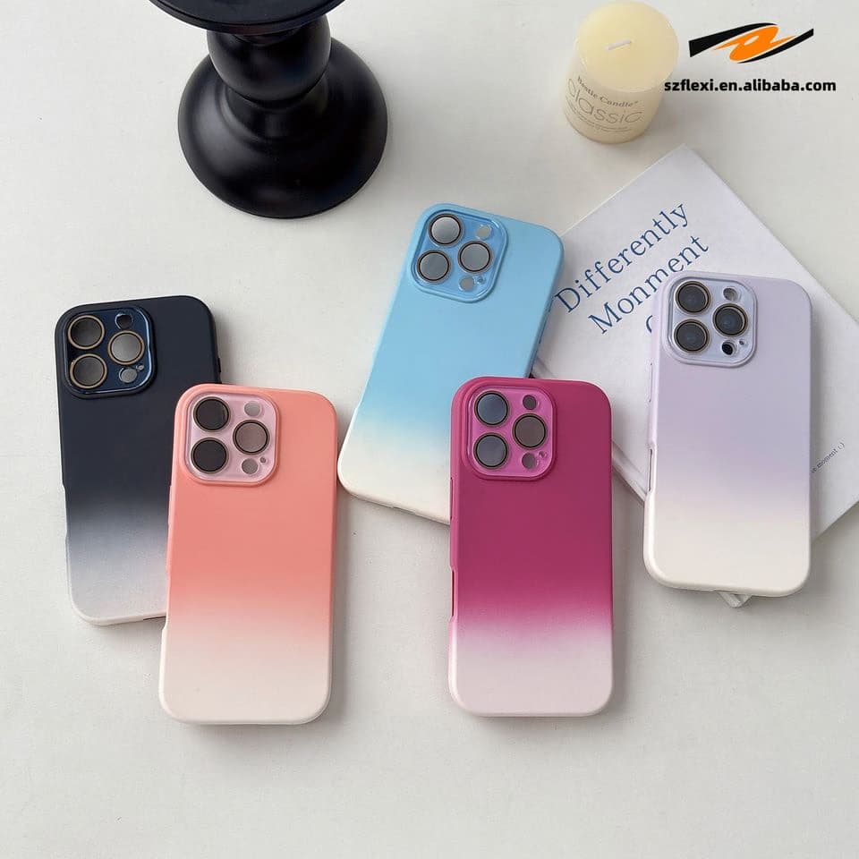 Fashion Silicone Gradient Color Shockproof With Lens Glass Protection Case