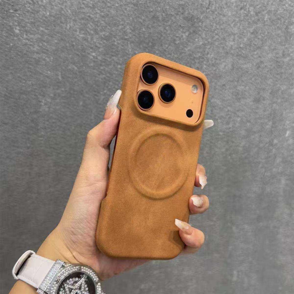 Luxury PU Leather Magnetic Wireless Charging Hard Mobile Phone Case