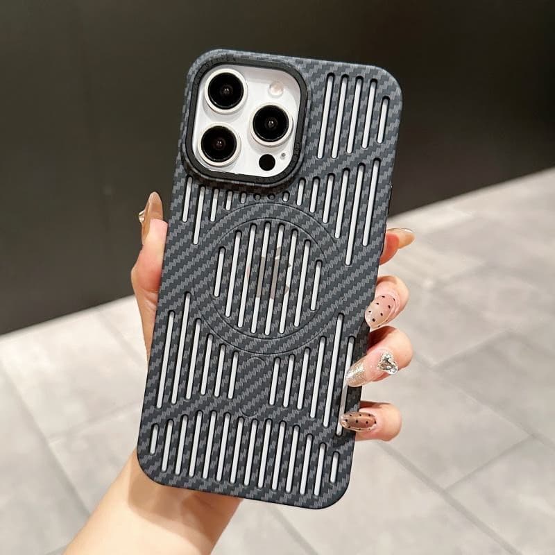 Luxury Hollow Carbon Fiber Texture Magnetic Phone Case for iPhone, Ultra Thin Hard PC Shockproof Cover