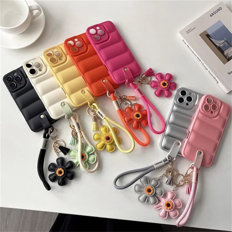 Luxury Down Jacket Wave Puffer Sunflower Wrist Strap Case