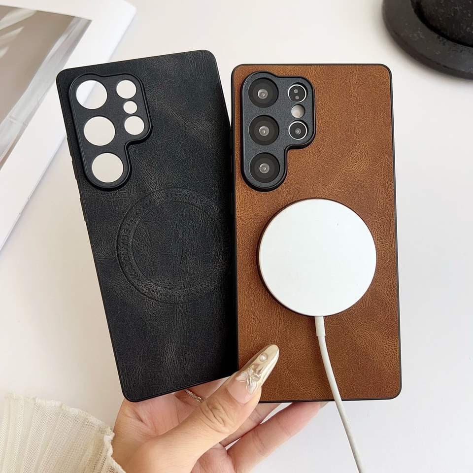 Luxury Leather Shockproof Wireless Charging Phone Case Magnetic Cover for Samsung S22 S23 S24 S25 Ultra