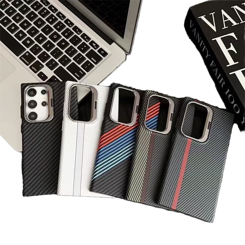 Luxury Carbon Fiber Phone Case for Samsung Electroplate Bracket