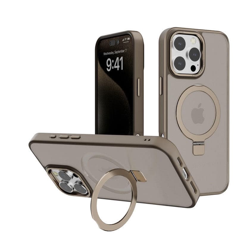 Metal Bracket Matte PC Rotating Kickstand Magnet Phone Case