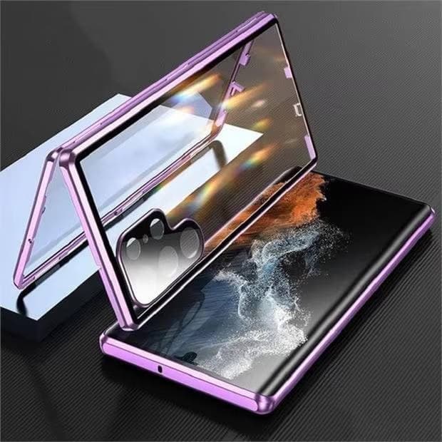 High Clear Double Sided Tempered Glass Protector Metal Bumper Magnetic Phone Case