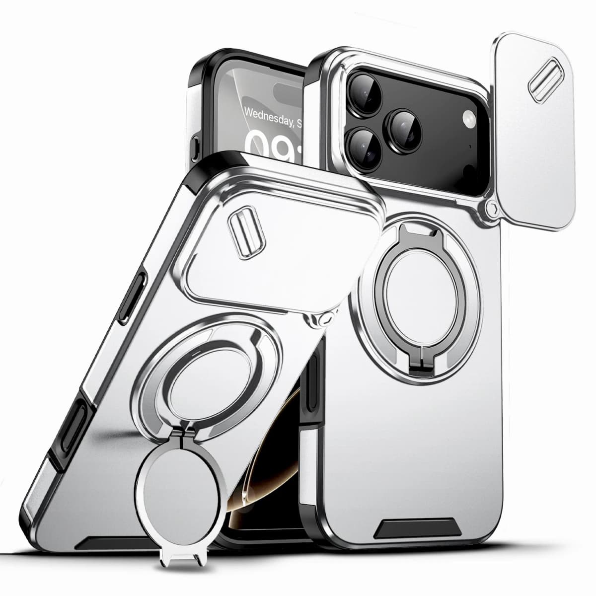 Luxury Shockproof Armor Case For iPhone 18 17 16 15 14 13 12 11 Pro Max 18Pro IPhone18 ProMax With Camera Slide Cap Stand Cover